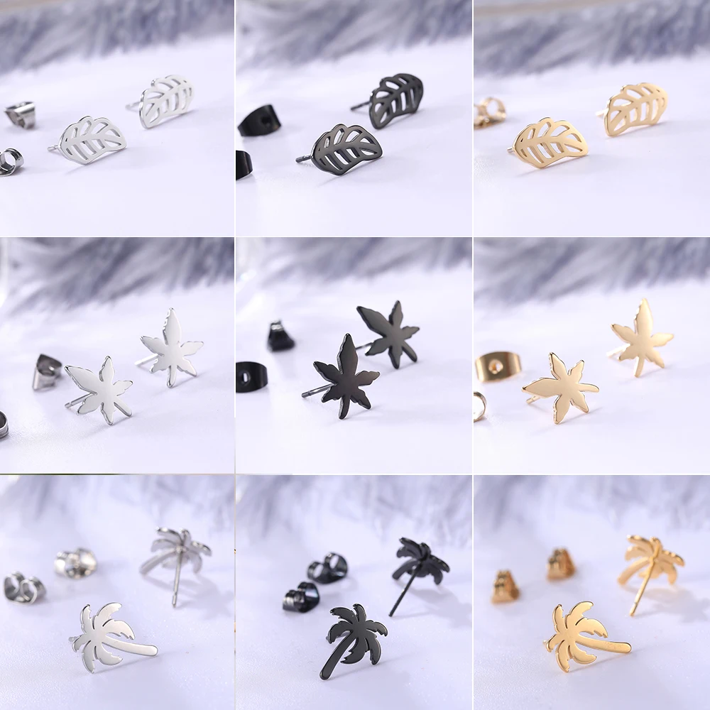 Женские серьги-гвоздики LIKGREAT серьги из нержавеющей стали в виде кленового листа