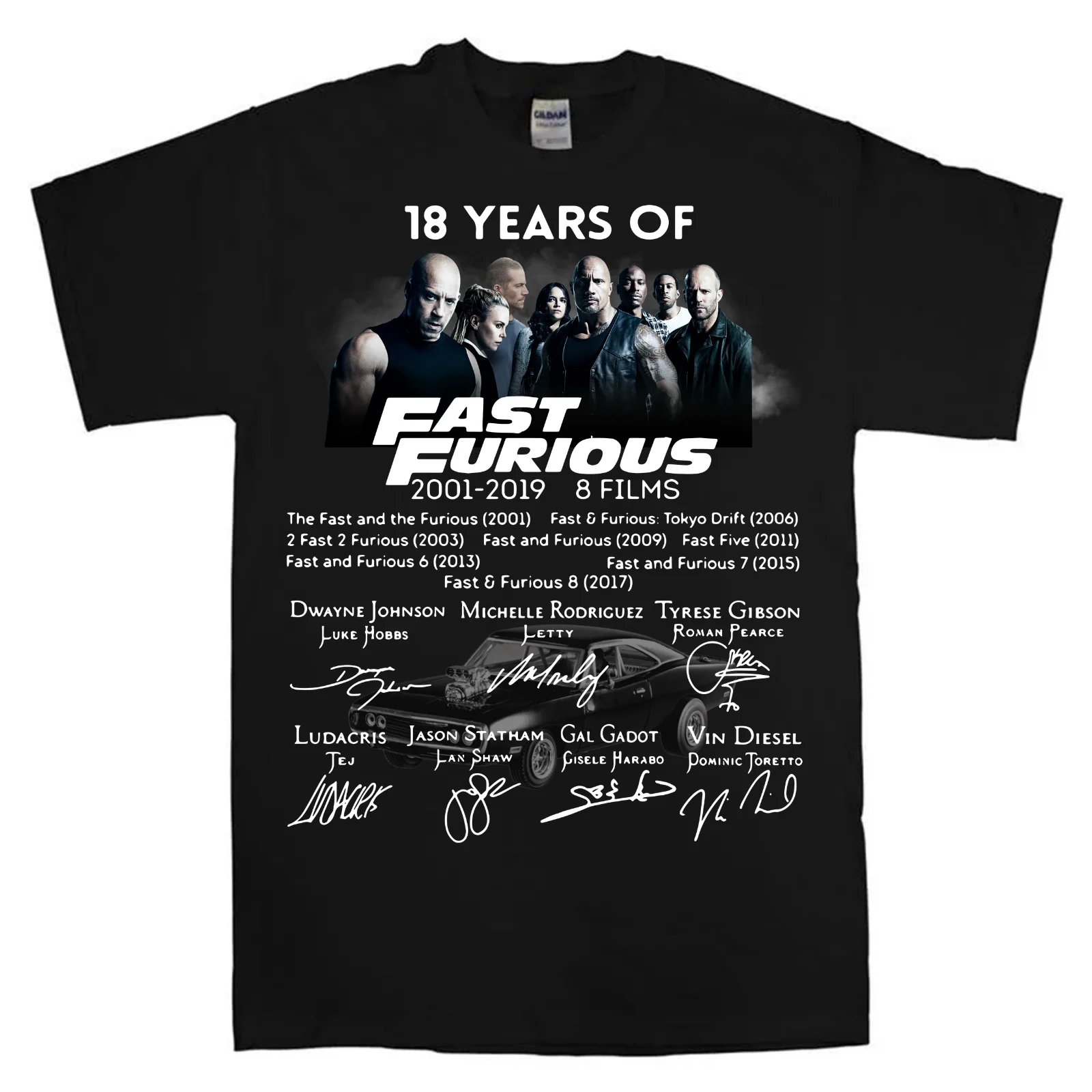 18 лет Форсаж (Fast Furious 2001-2019 8 фильмов фирменная футболка Цвет черный темно-синий