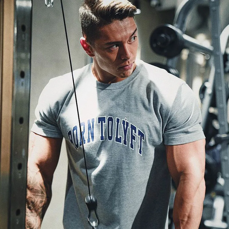 

Gyms Fitness tshirt Men Casual Short sleeve T-shirt Summer Cotton Print Tee shirt Tops Male Bodybuilding Workout tops Man Appare