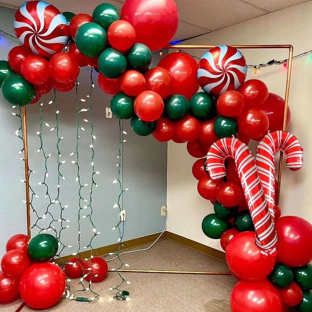 

81pcs/set Christmas Crutch Candy Foil Balloons Garland Arch Set Red Green Latex Balloon For Christmas New Year Party Decorations