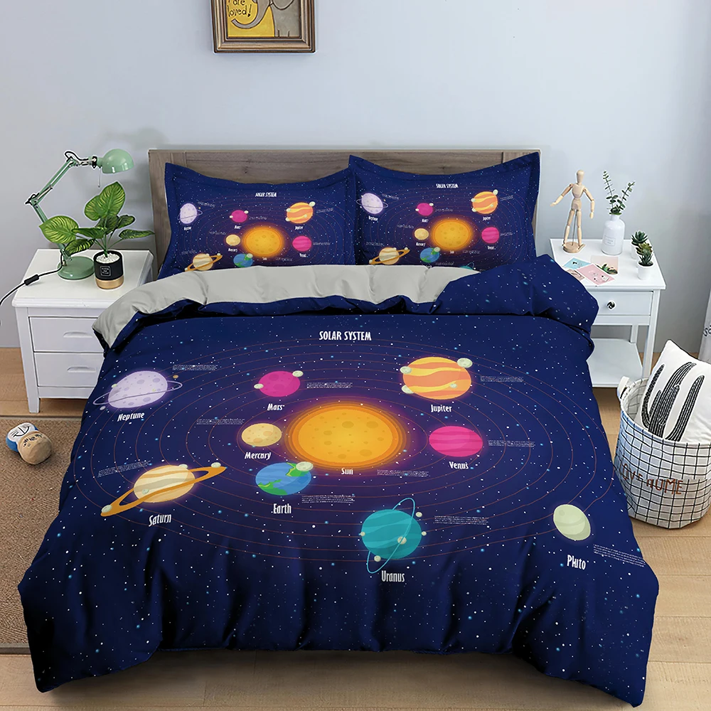

3D Planet Pattern Duvet Cover Set Queen Outer Space Boys Teen Bedding Set Kids Adult Bed Bedding Set Quilt Cover