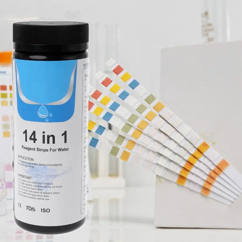

100Strips Water Test Strips Reagent Strip For Water Quality Analyzing Testing With 14 Analysis Residual Chlorine pH Total 32CC