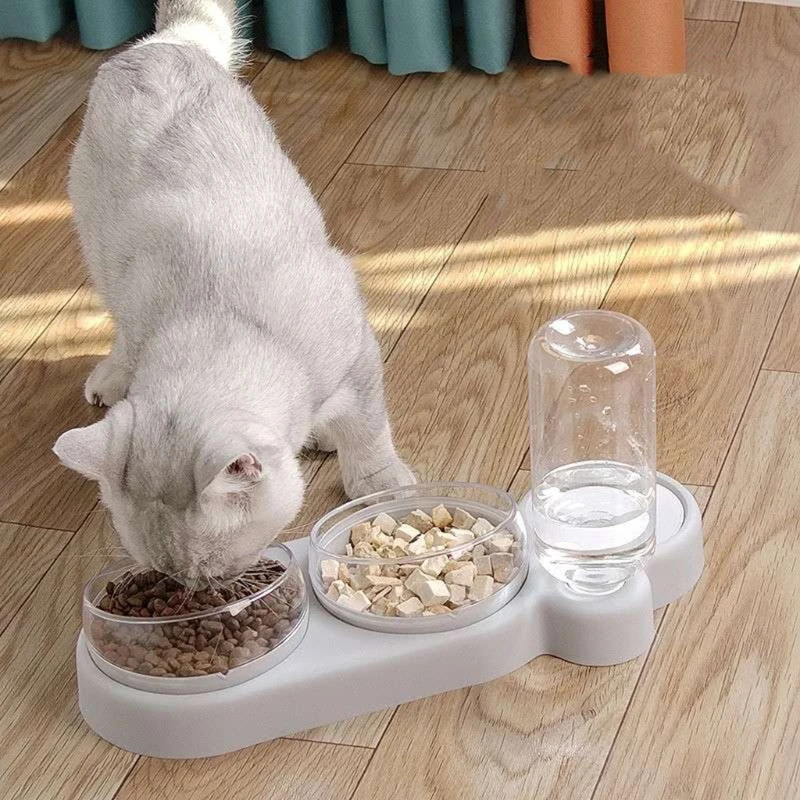 

T84E Raised Cat Bowls Tilt Dog Food Water Elevated Bowl Set with Automatic Water Bottle Feeder Waterer Dispenser Pet Food