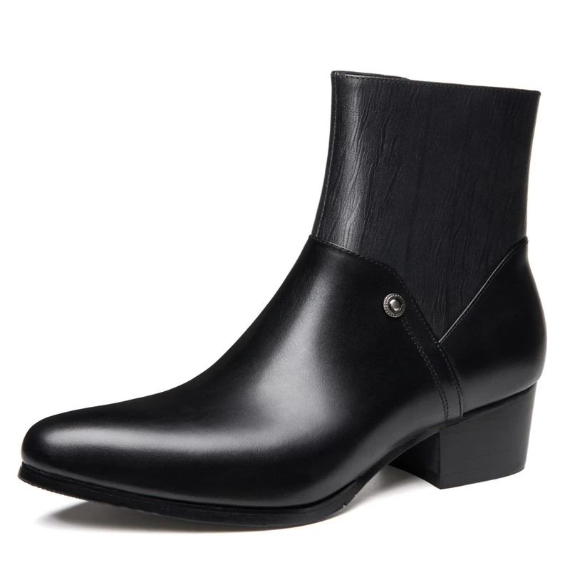 Мужские Ботильоны из натуральной кожи на высоком каблуке|Мотоциклетные ботинки|