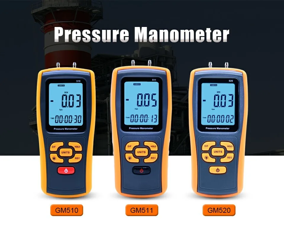 Высокоточный цифровой манометр GM510/GM511/GM520 микро-манометр Дифференциальный манометр