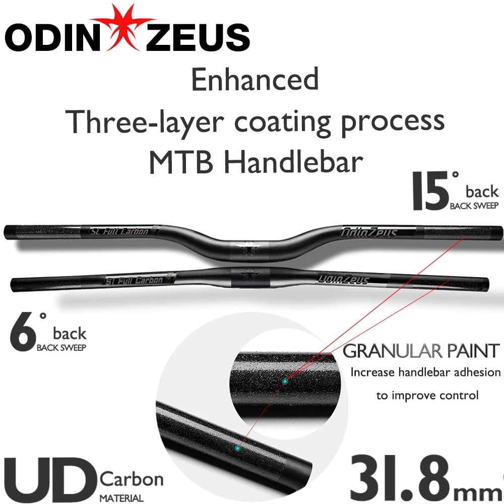 

Full Black Carbon Fibre Mountain Bike Swallow-Shaped UD Handlebar Flat/Rise Clamp 1.8mm Width 660-740mm Back Sweep 6°/15°