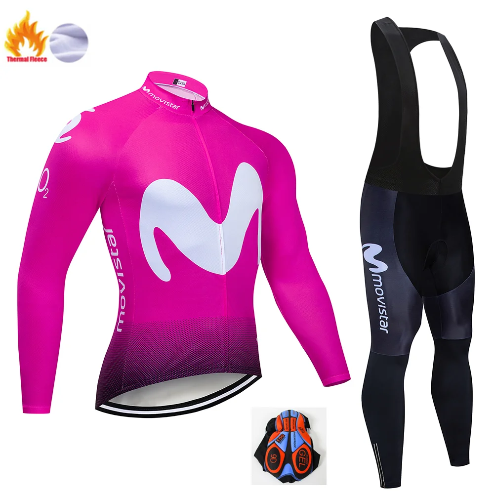 Winter Cycling Suit Флуоресцентный Movistar зимний термальный флисовый велосипедный комплект велосипедная Одежда MTB велосипедная одежда Велоспорт Джерси Набор Майо Ropa Ciclismo - Цвет: Winter Cycling Suit