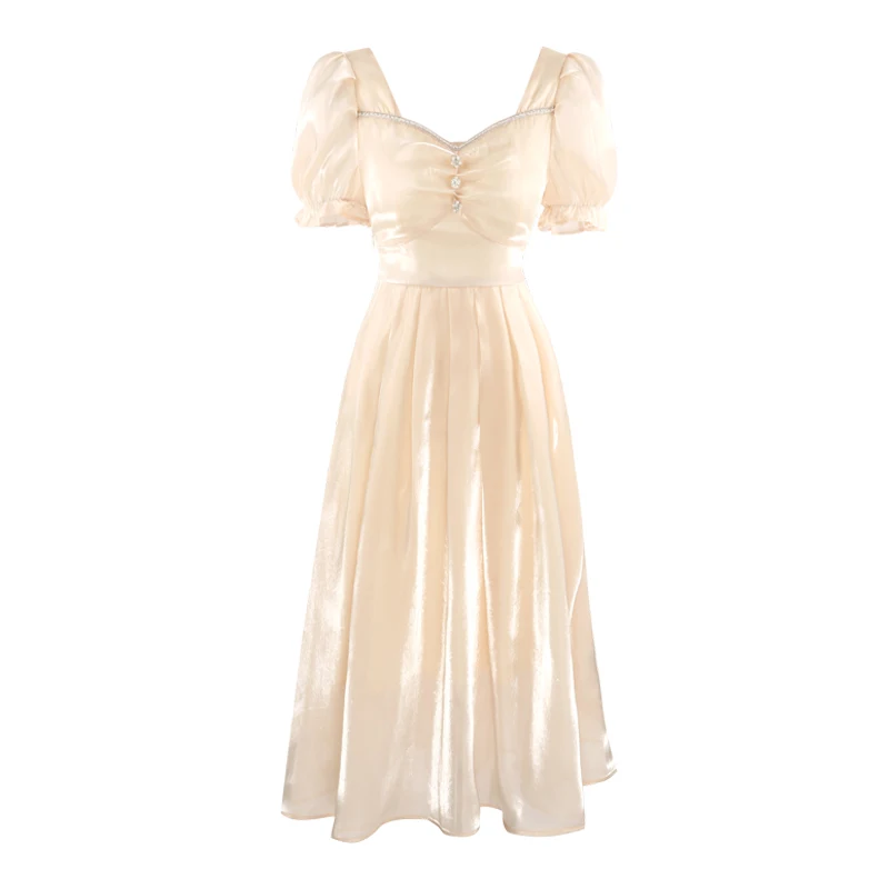 

2021 new summer advanced sense small fragrance French bubble sleeve Twilight dress women's wear