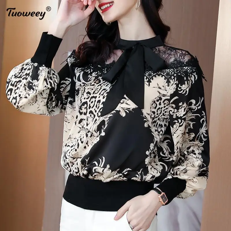 

Chiffon shirt women's long-sleeved spring 2021 new fashion waist lace bottoming shirt French casual tops blusas