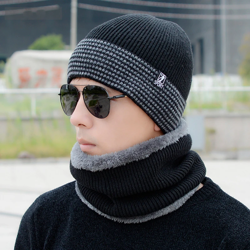 Зимняя вязаная шерстяная шапка с капюшоном для мужчин среднего и пожилого