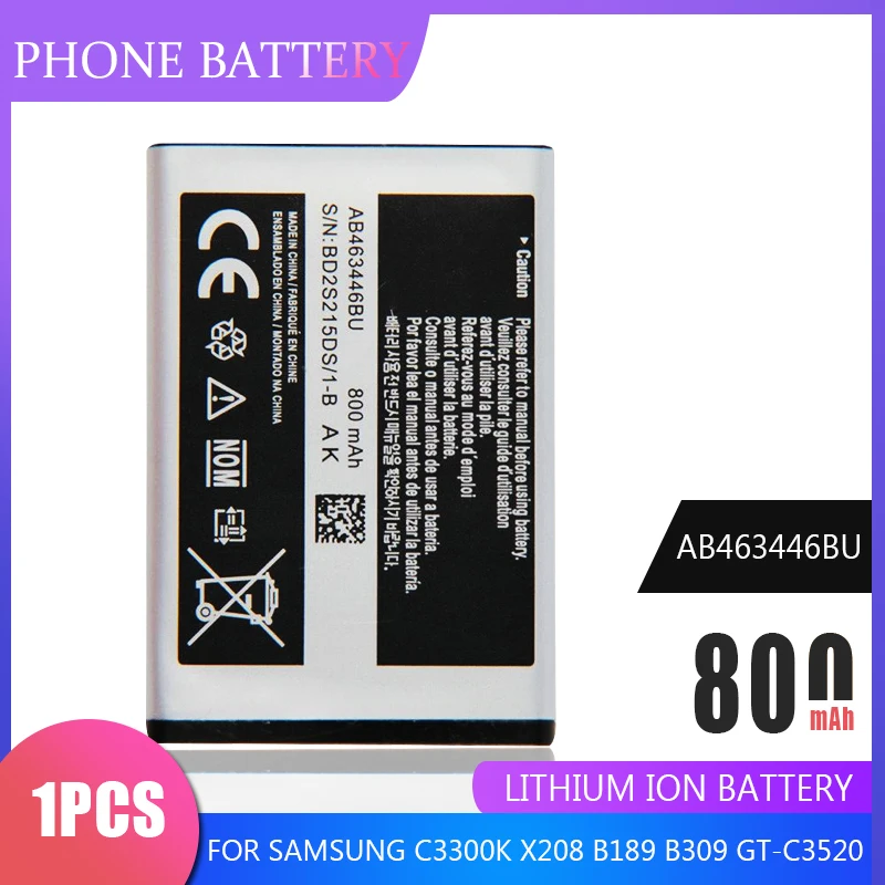 1 шт. 800 мАч AB463446BU AB553446BU батареи для Samsung C3300K X208 B189 B309 GT C3520 E1228 E2530 E339 E2330 аккумулятор