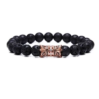 qimoshi men black lava rock stone beads stretch bracelet imperial crown details elastic bracelets fashion jewelry gift box