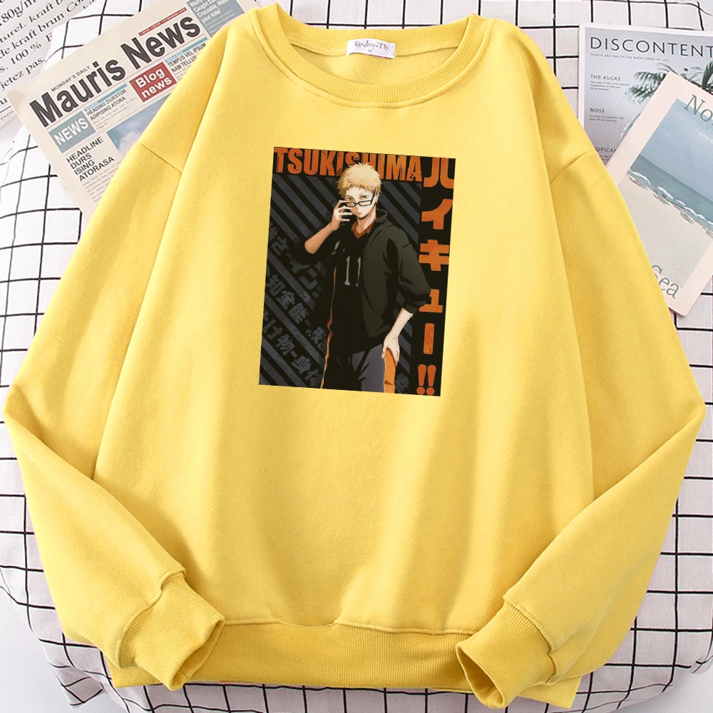 

Tsukismima Japanese Cartoon Haikyuu Print Male Hoody Fleece Autumn Sportwear Thick Winter Men Hooded Oversized Loose Sweatshirt