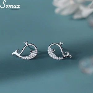 925 Sterling Silver Little Whale Stud Earrings Female Temperament Simple Fresh Student All-match Earrings Jewelry Accessories