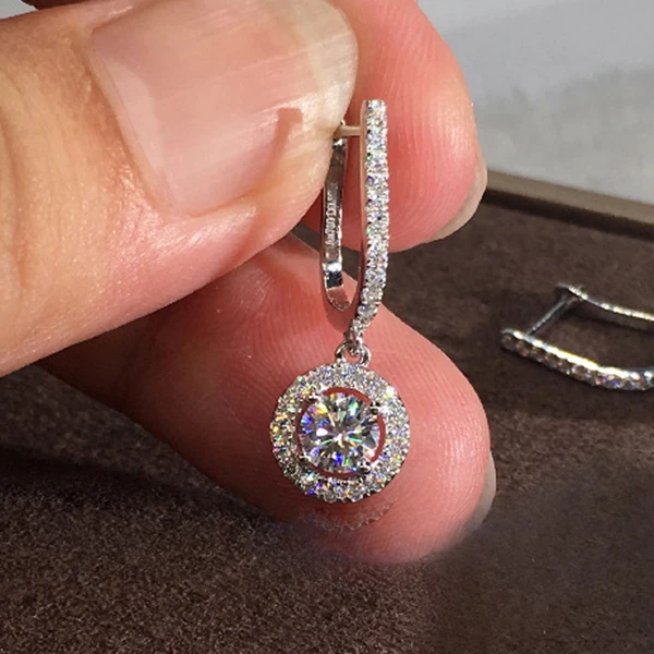 Fashion Round Silver Dangle Earrings Wedding Jewelry Zircon Earrings For Women