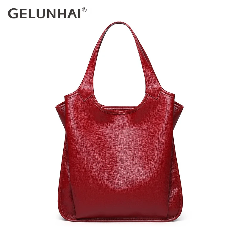 GELUNHAI простые сумки из коровьей кожи с верхней ручкой женские дизайнерские на