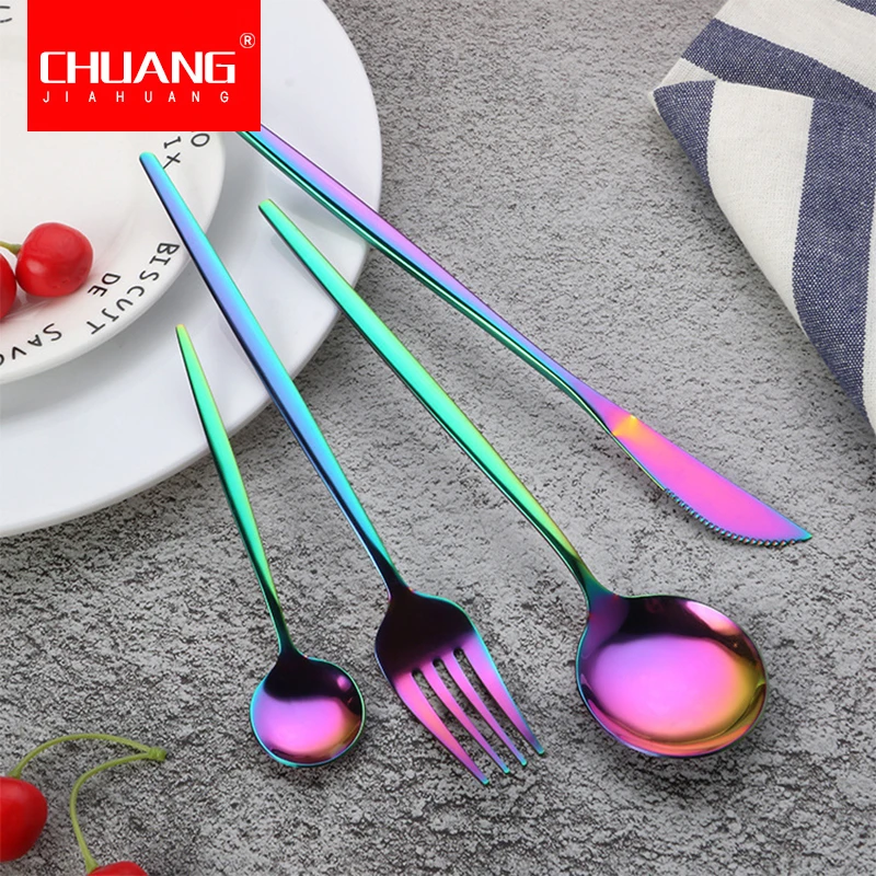 1 шт. винтажная красочная посуда из нержавеющей стали золотые столовые приборы