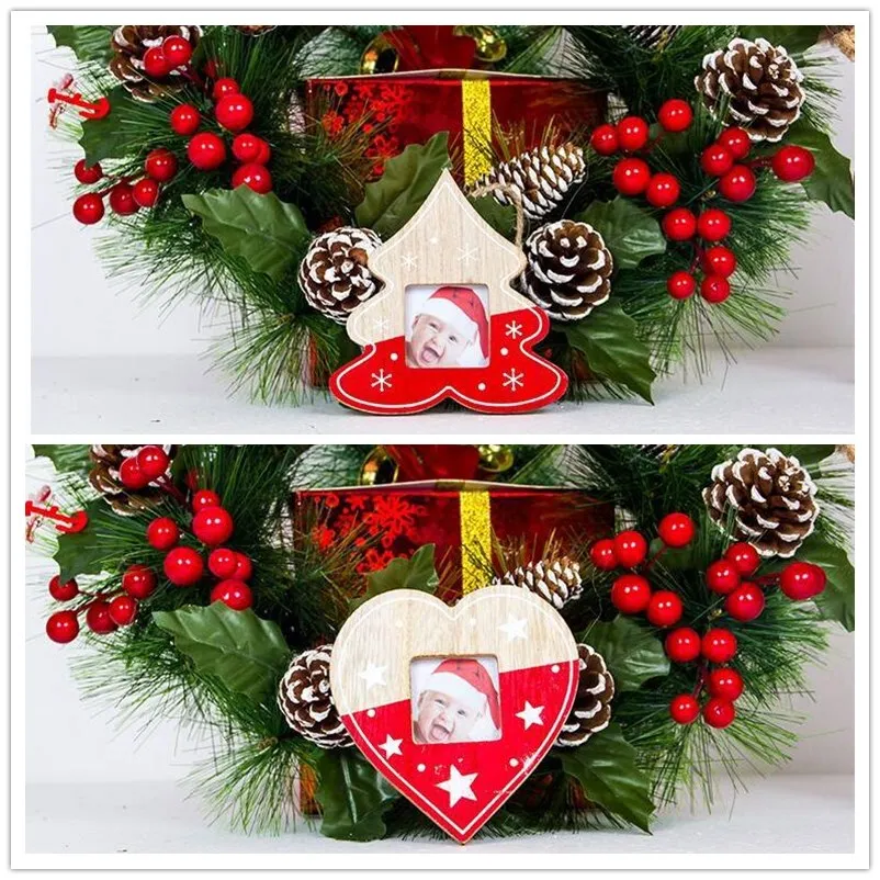 Рождественская деревянная фоторамка подвесная Елочная игрушка Звезда Сердце