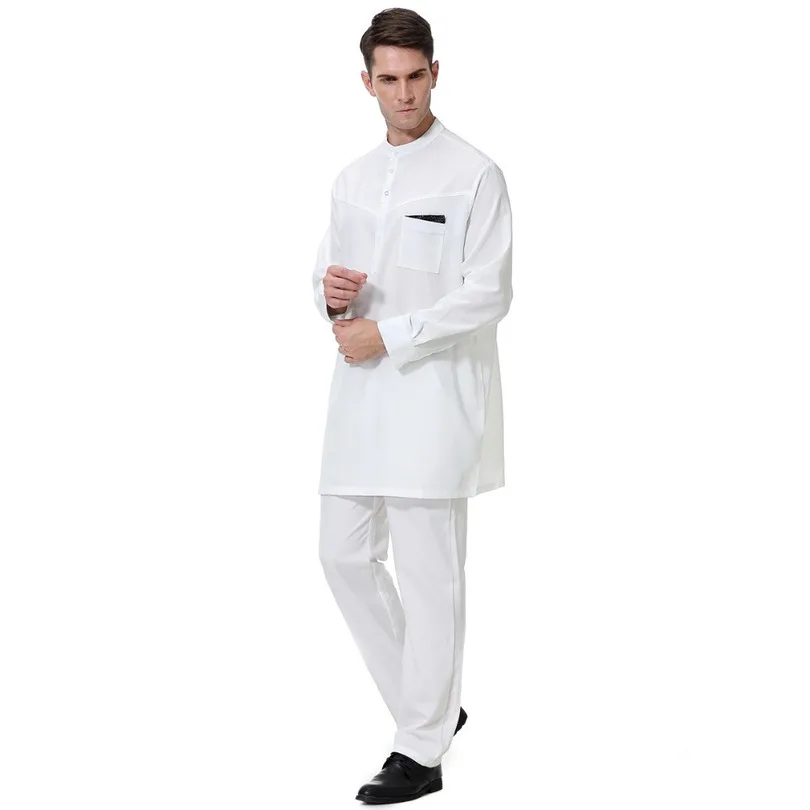 2020 New arrive muslim men robe Islamic abaya clothing with pants suit arabic dubai turkey Jubba thobe set male plus size S-3XL