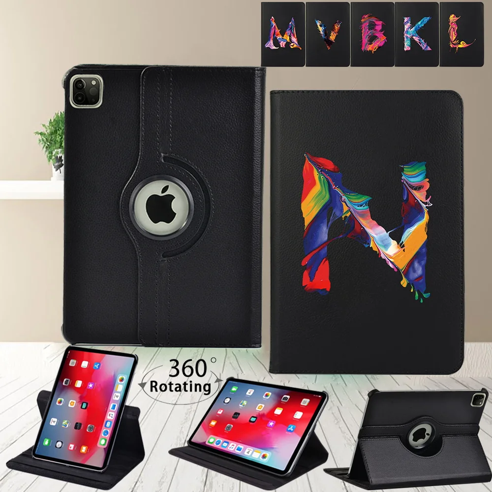 

360 Degrees Rotating Tablet Case for Apple iPad 10.2 inch 9th Gen 2021 Initial Name 26 Letters Smart Auto Sleep/Wake Shell