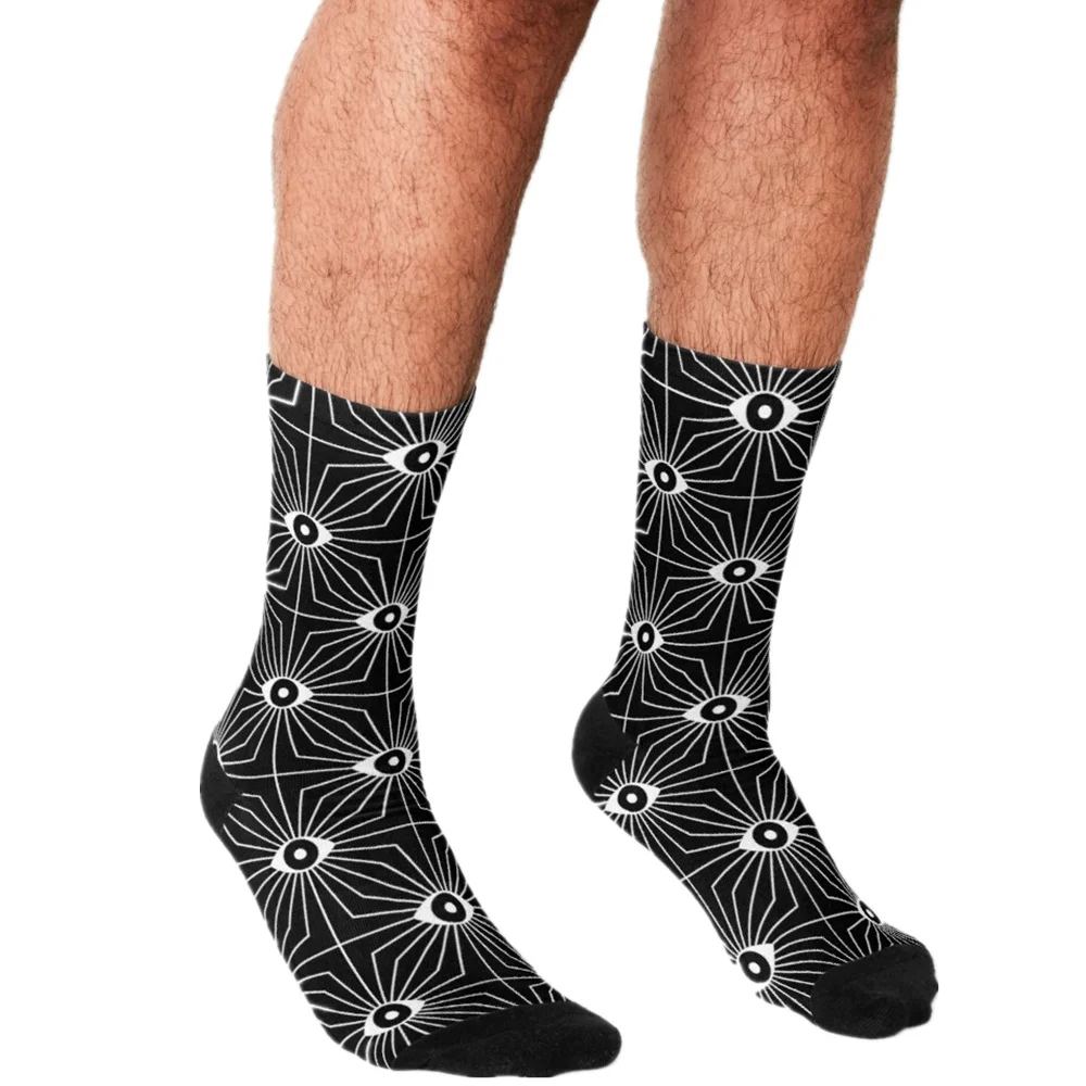 

Men Socks harajuku Electric Eyes - Black and White Printed personality Happy hip hop Novelty Skateboard Crew Casual Crazy Socks