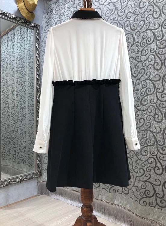 

2021 spring and summer new women's color matching lapel diamond butterfly symmetrical decorative long-sleeved dress 316