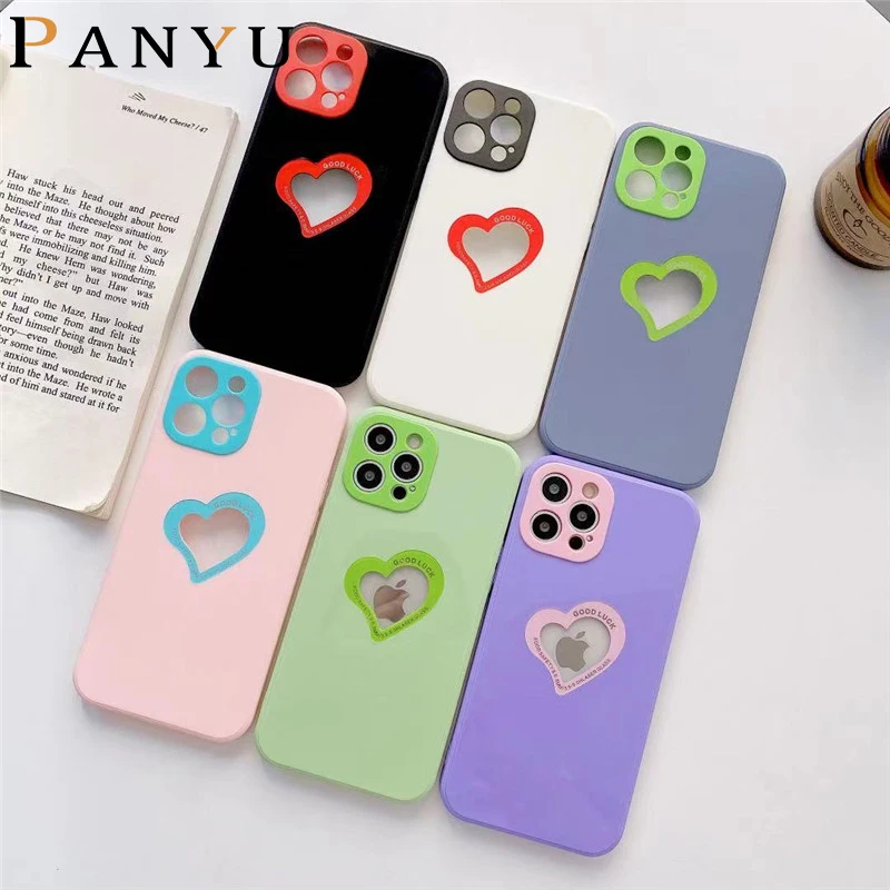 

Hollow Love Heart Anti-fall Phone Case For iPhone 7 8 Plus SE 2 XR X XS 11 12 Pro MAX 12Mini Candy Camera protection Soft Cover