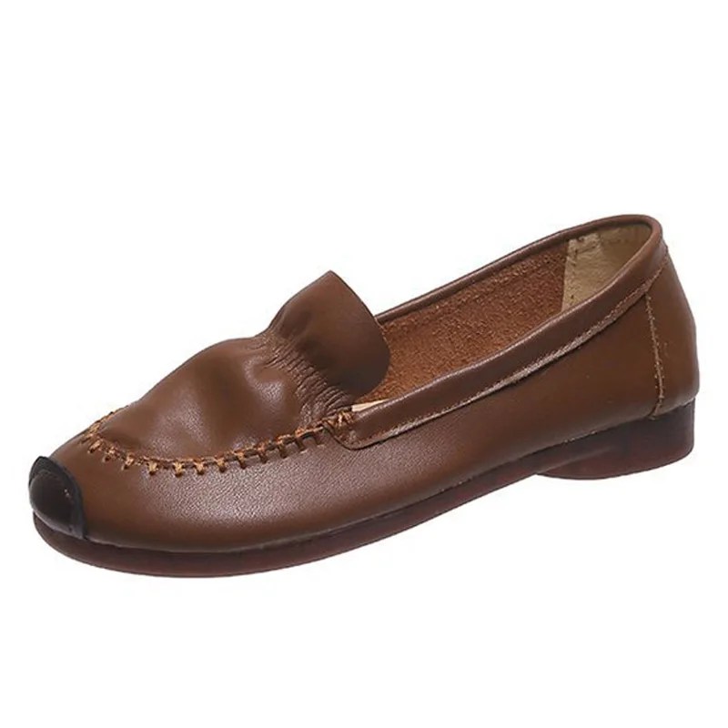 

Женские туфли, женские балетки на плоской подошве с круглым носком, мягкая подошва, удобные мокасины для беременных, светильник Кая кожаная ...