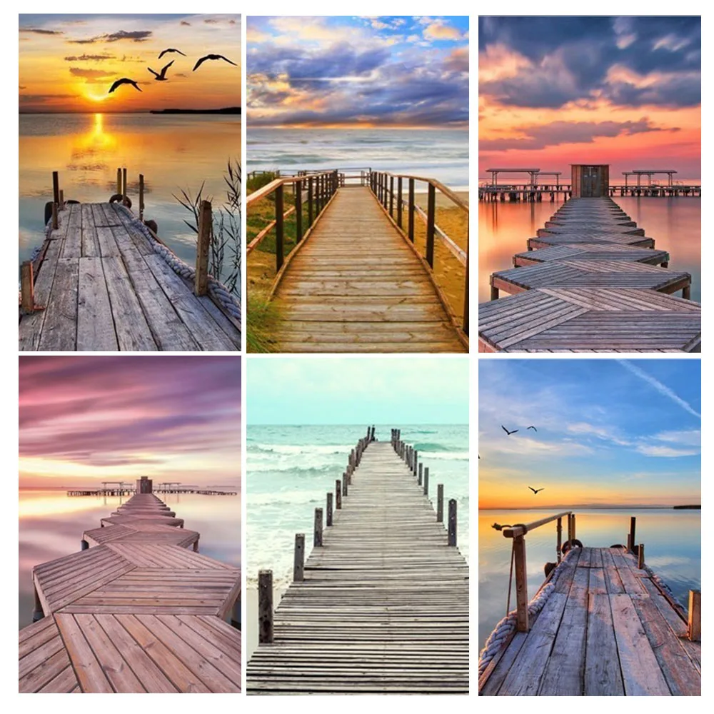 Wen Zuan Алмазная мозаика пейзаж полный квадрат/круглая Алмазная вышивка 30x40 Приморский 