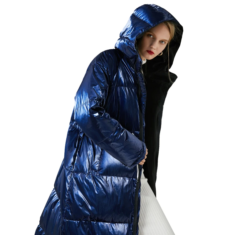 Женский пуховик средней длины на белом утином пуху Свободный теплый большого