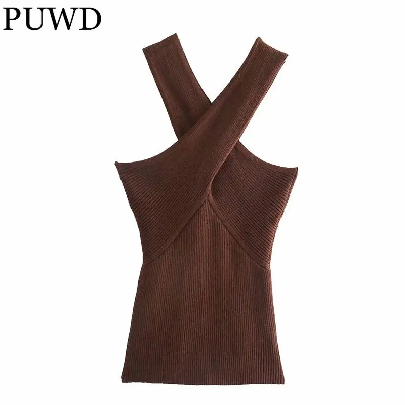 

PUWD Women Halter Sleeveless Bodysuits 2021 Summer Fashion Ladies Casual Sexy Slim Jumpsuit Female Solid Waist Knitted Bodysuits