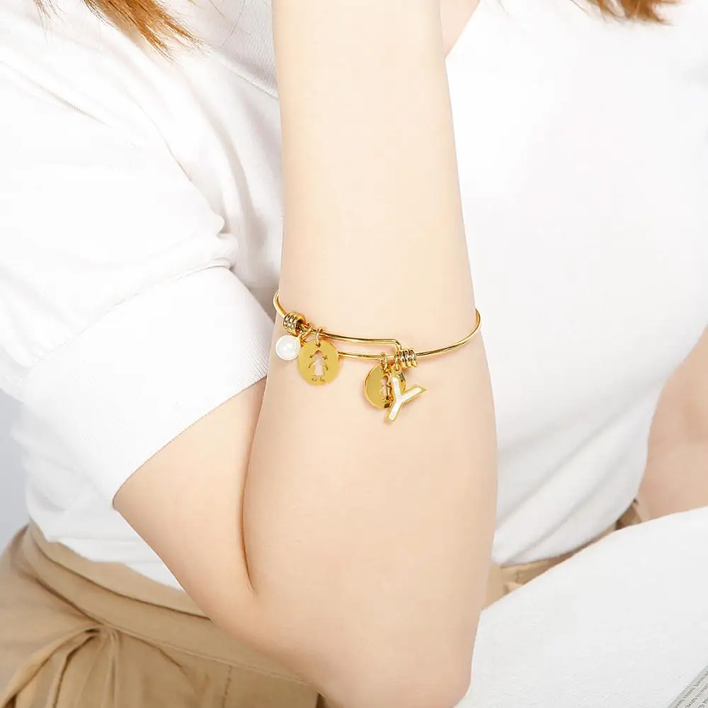 Нержавеющая сталь 26 Браслеты с буквами детская шарм браслеты и для женщин