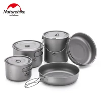 naturehike camping pot frying pan fold portable outdoor titanium pot pan titanium tableware titanium cookware camping equipment