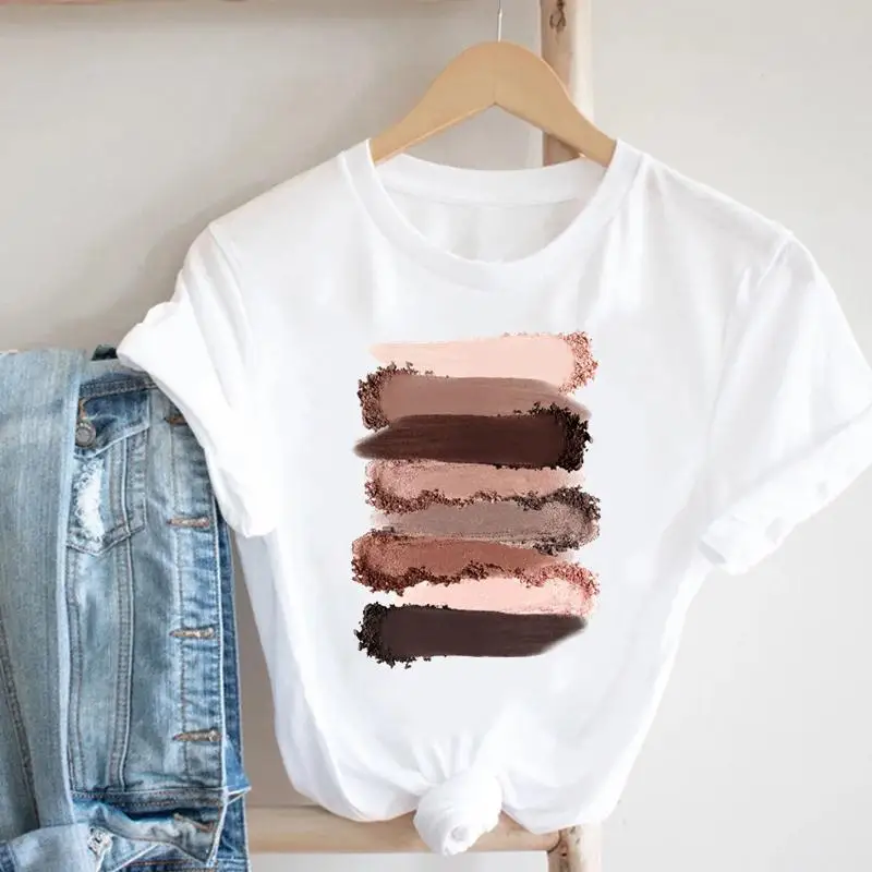 

Women Make Up Sweet Striped 90s Clothing Fashion Clothes Cartoon Short Sleeve Print Tshirt Female Summer Top Graphic Tee T-shirt