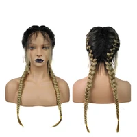 30 inches lace front wigs blonde braided heat resistant synthetic double with baby hair ponytail black box braid for black women