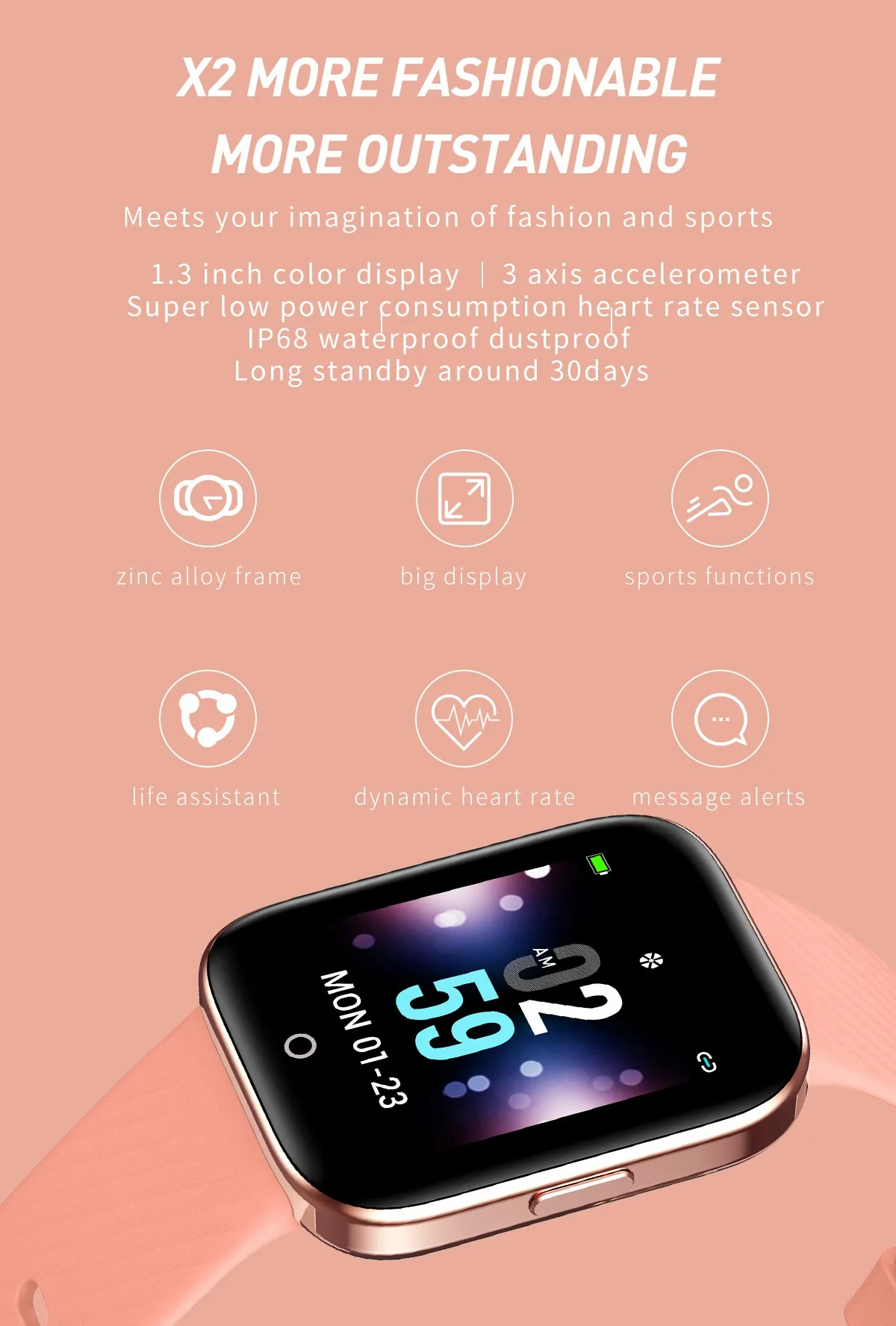 LEMDIOE роскошные женские Смарт-часы IP68 Водонепроницаемый динамический монитор сердечного ритма мульти-спортивный режим smartwatch для женщин для iphone ios