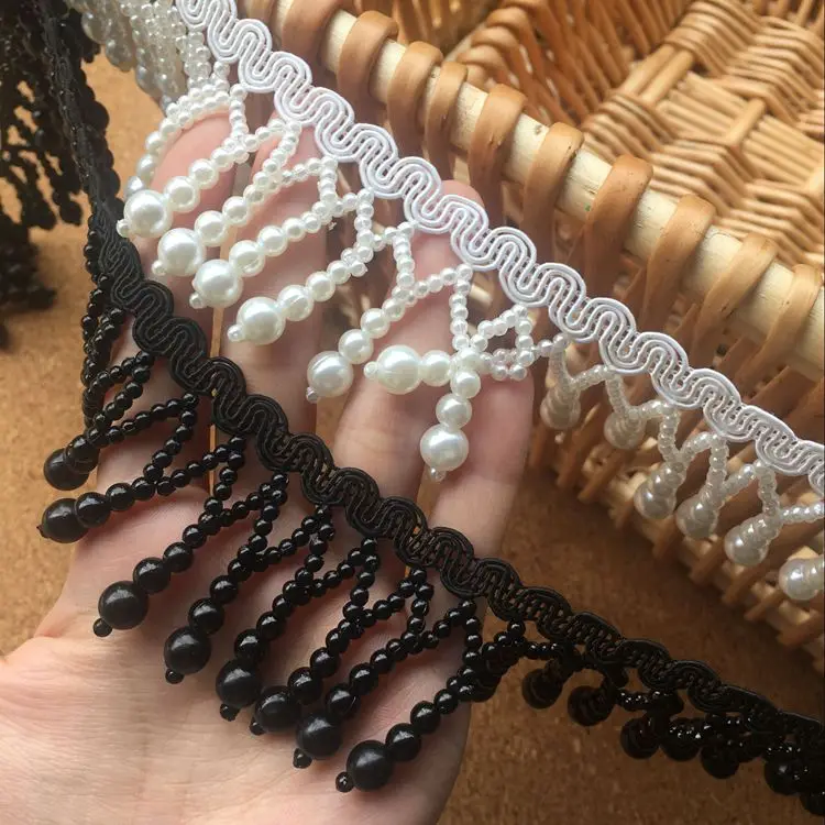 Кружевная отделка из бисера черно-белая жемчужная подвесная кружевная юбка с