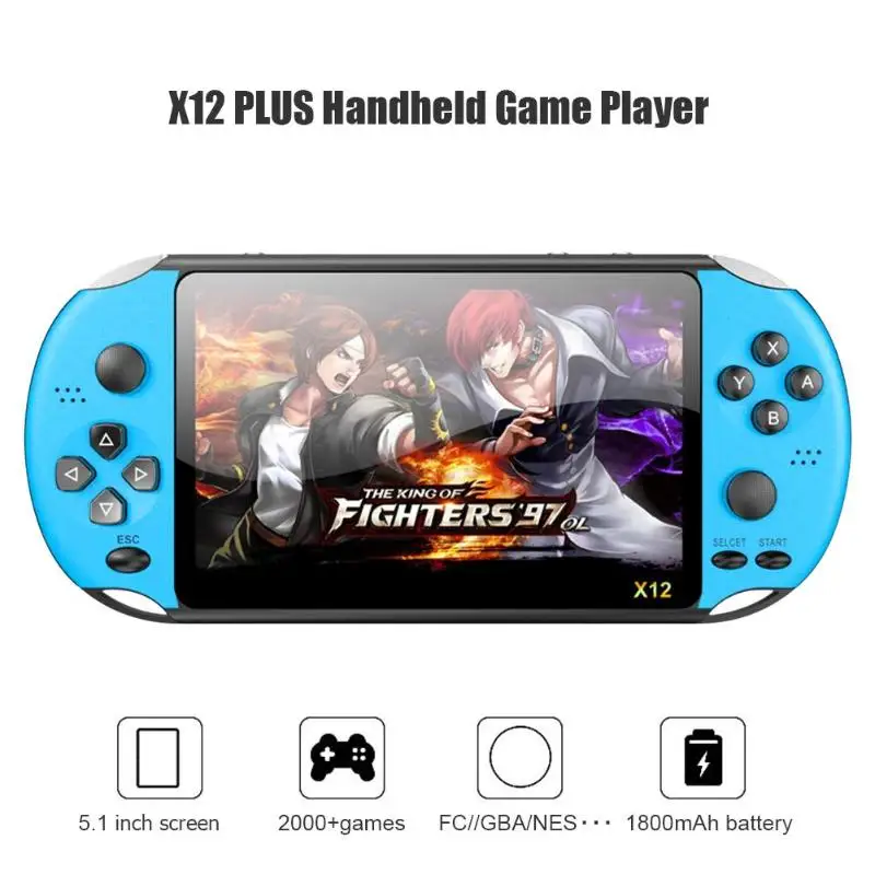 X12 PLUS 5 1-дюймовая портативная игровая консоль 8 ГБ Встроенный 2000 игр для FC GBA NES
