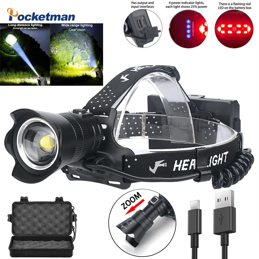 

Мощный светодиодный налобный фонарь XHP160 с USB-зарядкой, налобный фонарь с зумом XHP99, водонепроницаемый фонарь для рыбалки, модель 18650