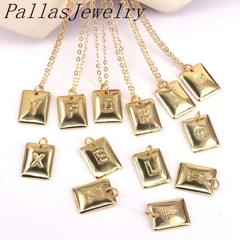 

10Pcs, Gold Square Initial Letters Charm Pendant A-Z English Initial Alphabet Pendants Necklace Jewelry Gift
