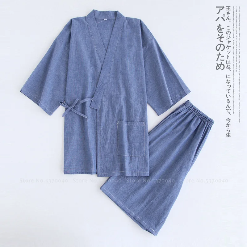 Домашняя пижама в японском стиле для пар юката кимоно из хлопка и льна шорты