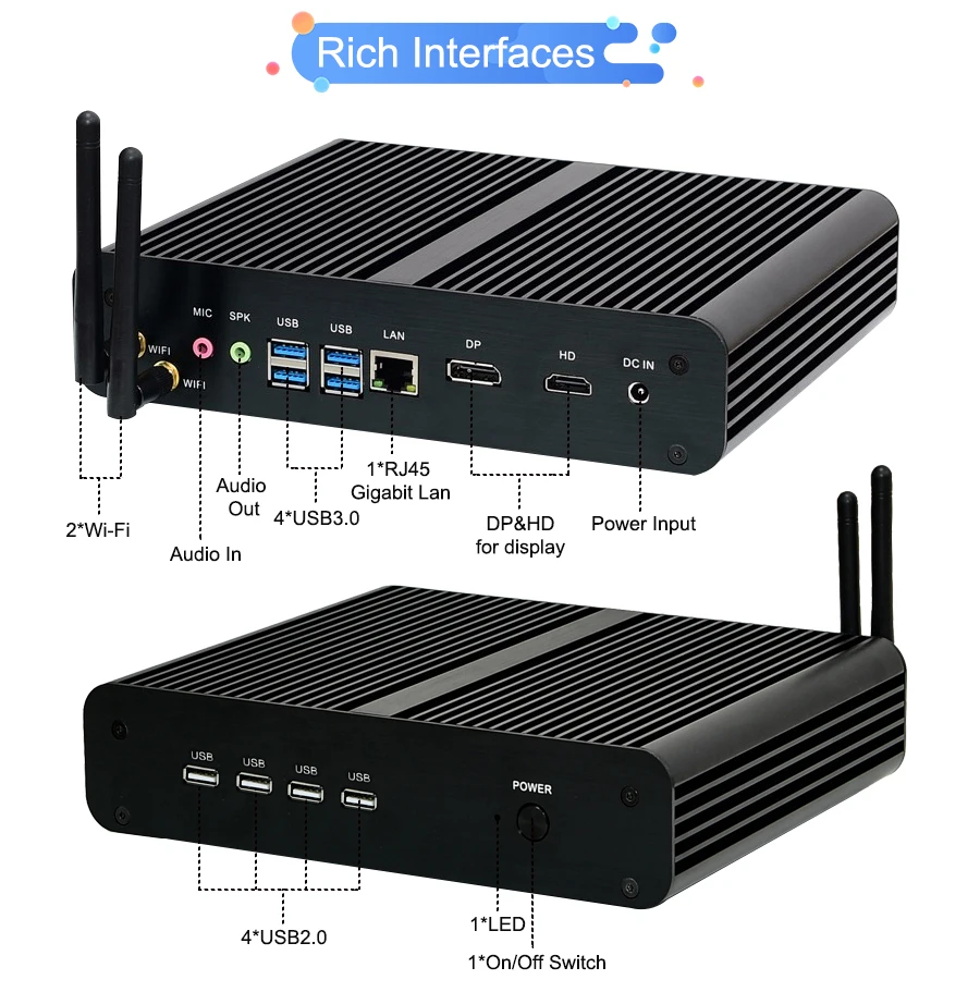 Topton 10th GEN New Fanless Mini Intel i7 10710U 10510U Desktop PC Windows 10 2*DDR4 M.2 NVMe+2.5''SATA 4K HTPC Nettop HDMI DP |