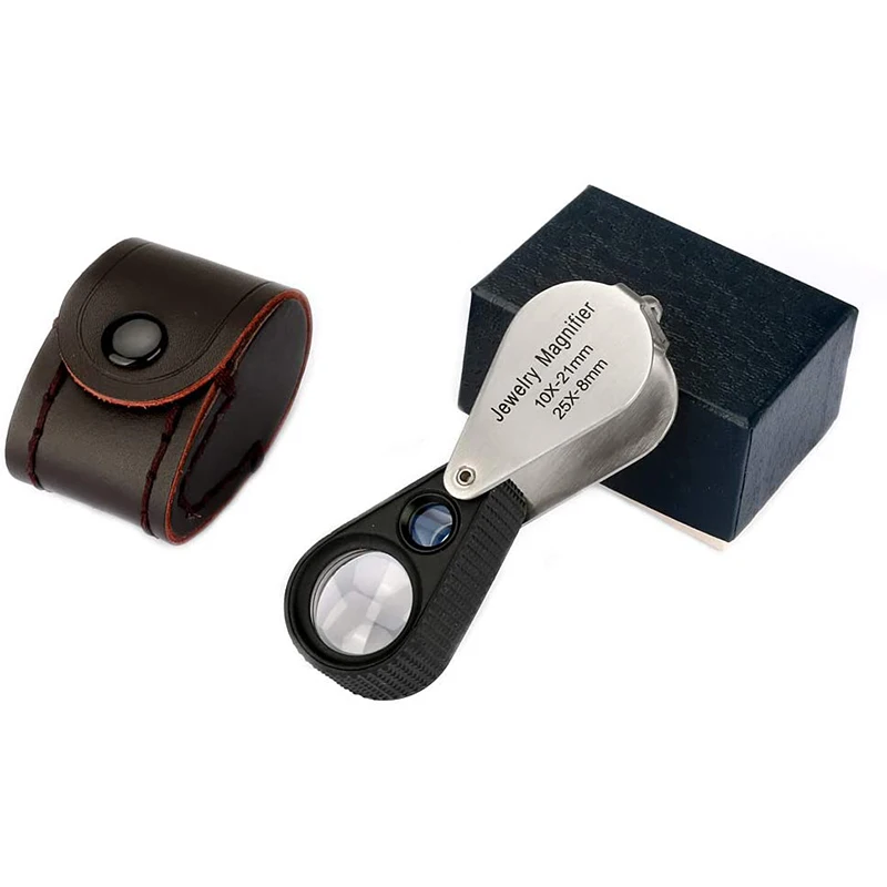 

10X 25X Jewellers Loupe, Jewelry Magnifier Portable Pocket Folding Magnifying Glass for Diamonds Jeweller Coins Stamps