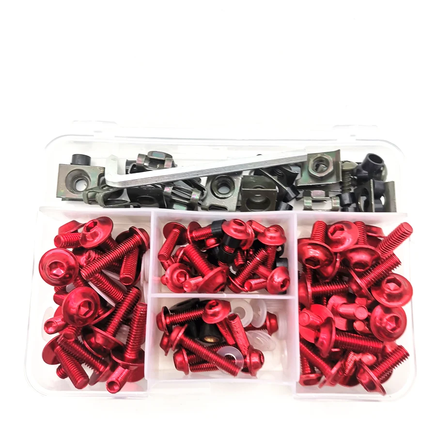 

155pcs x Mixed Red Motorcycle Accessories Fairing Bolt Body Frame Screw Clip Nut Kit