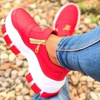 2021 womens fashion casual shoes comfortable breathable wedges platform high heels zipper slip on lady sneaker running shoes
