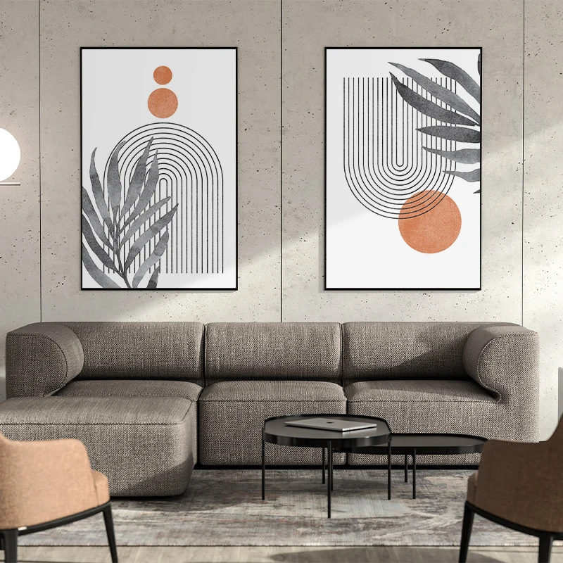 

Gray Black and White Minimalist Picture Abstract Geometric Line Art Drawing Leaf Canvas Painting Home Decor Wall Posters
