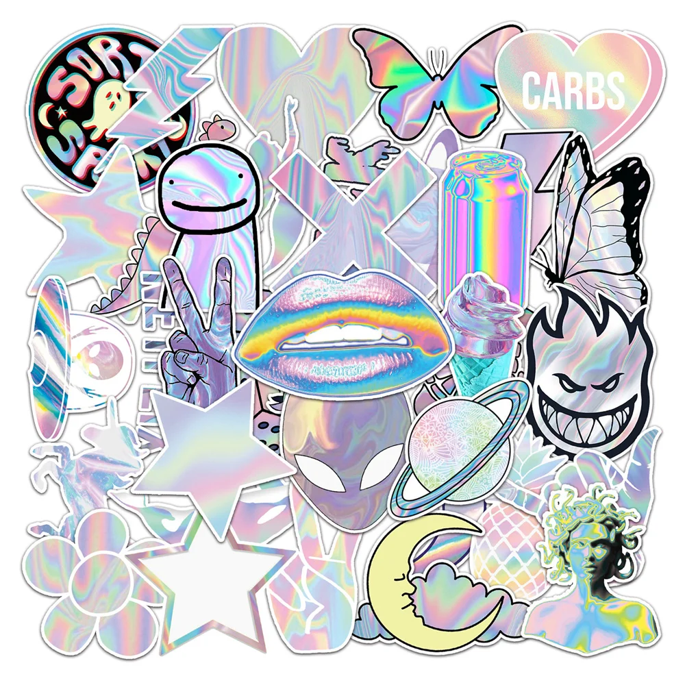 10/30/50PCS Laser Creative Art Graffiti Stickers Luggage Scooter Tablet Computer Car Cartoon Decoration Wholesale - купить по