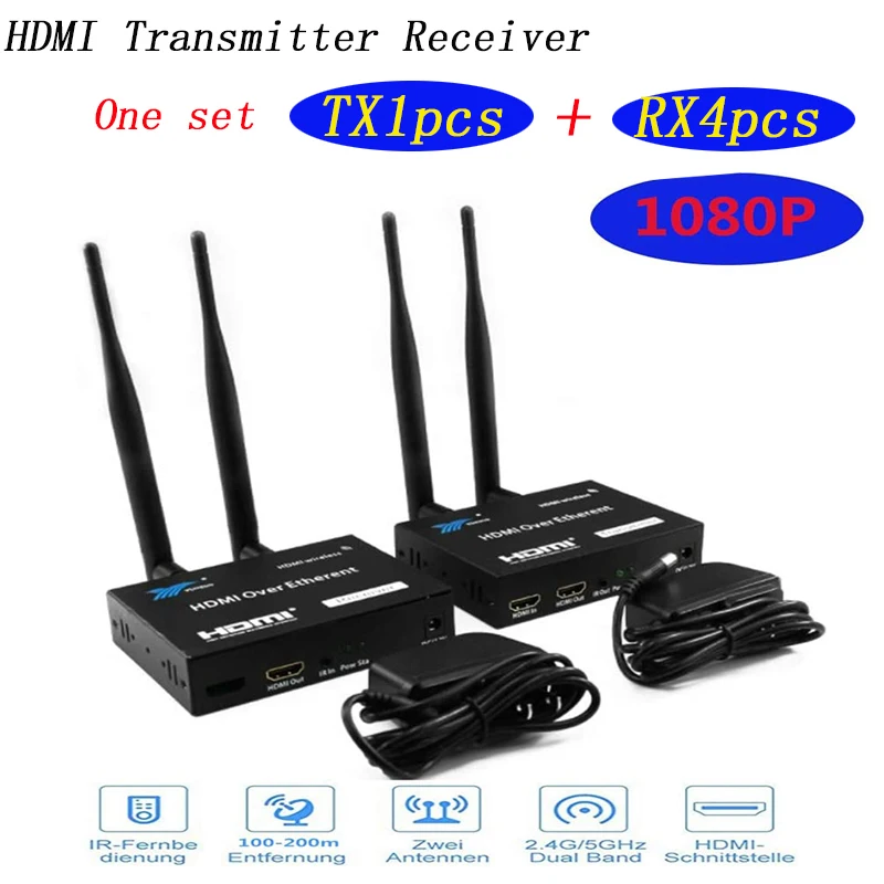 5GHz Wireless Transmission HDMI Extender Transmitter Receiver Video Converter 100M 200M Wireless Wifi HDMI Sender DVD PC to TV 1
