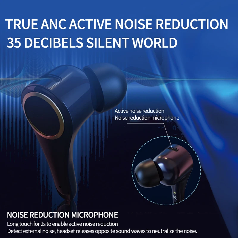 ANC наушники-вкладыши TWS с V5.0 Bluetooth наушники Беспроводной Водонепроницаемый