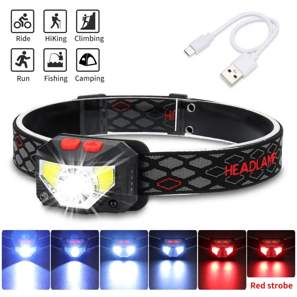 XML-Q5 LED Rechargeable Headlamp White Red Finger Induction Headlights Head Light Lamp Torche's Flashlight Built-in Battery | Лампы и